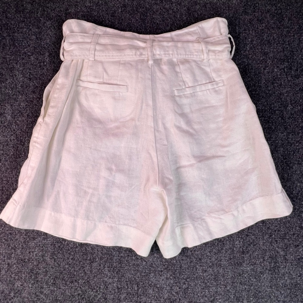 Lauren Ralph Lauren White 100% Linen Paperbag Waist Belted Shorts Women's 0 - Picture 2 of 8